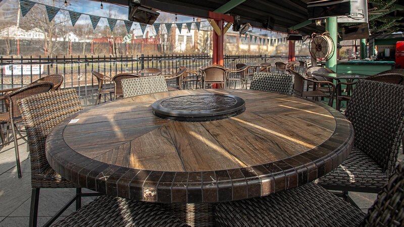Outside patio with round table